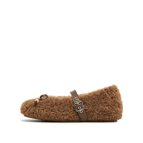 思加图2025冬季新款复古毛毛鞋玛丽珍鞋绒里保暖平底鞋女S1291DQ5