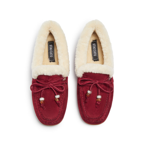 思加图2025冬季新款复古毛毛鞋豆豆鞋保暖毛里平底鞋女鞋A9593DA5