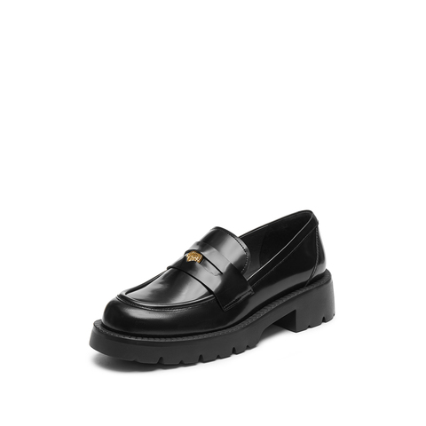 思加图2025春季英伦风乐福鞋厚底增高一脚蹬小皮鞋女鞋9YJ53AA5