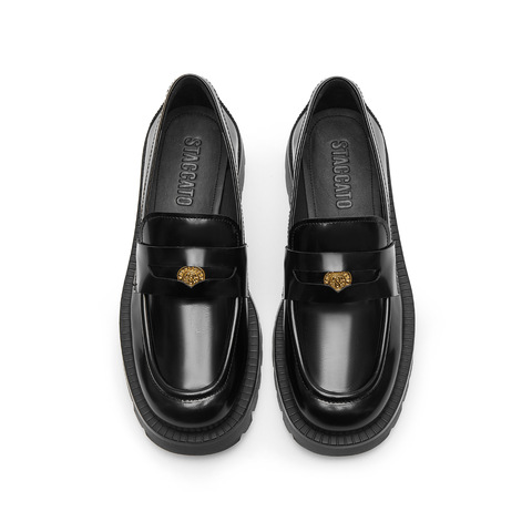 思加图2025春季英伦风乐福鞋厚底增高一脚蹬小皮鞋女鞋9YJ53AA5