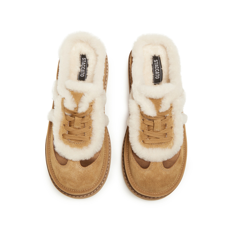 思加图2025冬季新款复古毛毛鞋保暖厚底勃肯鞋厚底半拖女EIY10DH5