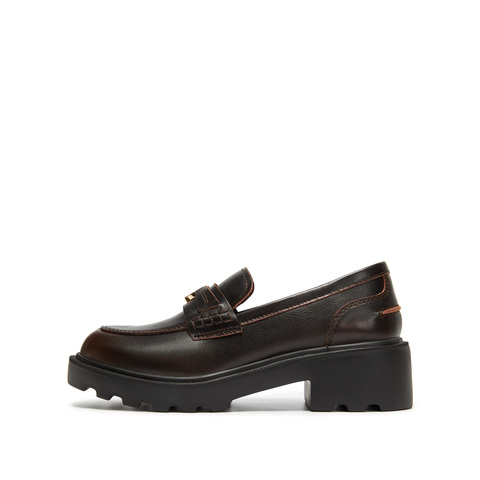 思加图2026春季新款英伦风乐福鞋厚底一脚蹬小皮鞋女单鞋EGB61AA6