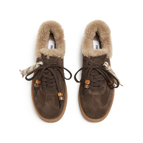 思加图2026春季新款复古德训鞋保暖毛毛鞋厚底休闲鞋女鞋J2551AM6