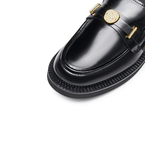 思加图2026春季新款英伦风乐福鞋一脚蹬粗跟单鞋女皮鞋EOQ15AA6