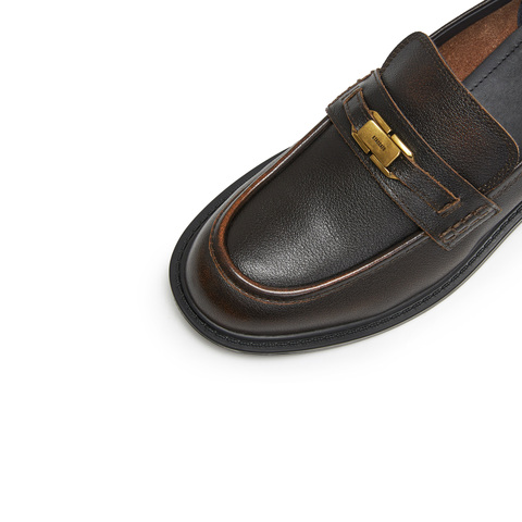 思加图2026春季新款英伦风乐福鞋一脚蹬小皮鞋粗跟女单鞋9UL21AA6