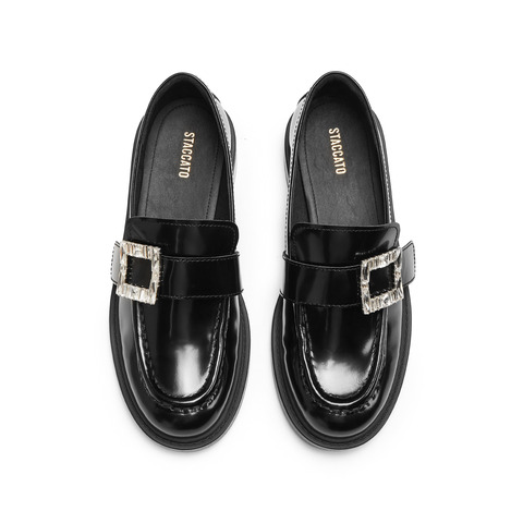 思加图2026春季新款英伦风乐福鞋一脚蹬小皮鞋厚底女单鞋9UL22AA6