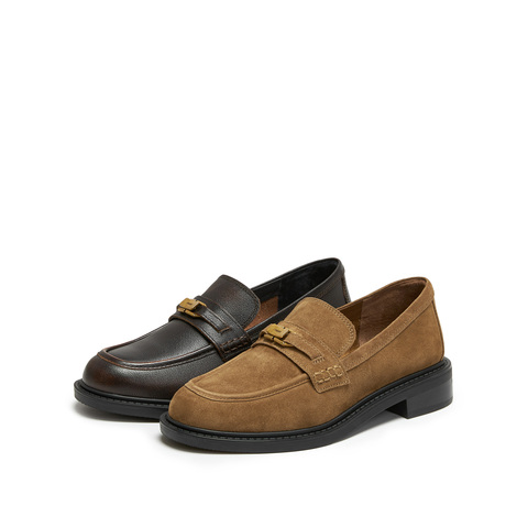 思加图2026春季新款英伦风乐福鞋一脚蹬小皮鞋粗跟女单鞋9UL21AA6