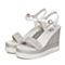 Tata/他她夏季白色时尚水钻坡跟女皮凉鞋2OXA5BL7