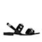 Tata/他她夏季黑色光牛皮潮款金属钢珠休闲一字型女凉鞋2XL02BL7