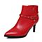 Tata/他她红色牛皮铆钉皮带扣尖头及踝靴细高跟女皮靴FF248DD7