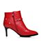 Tata/他她红色牛皮铆钉皮带扣尖头及踝靴细高跟女皮靴FF248DD7
