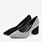 Tata/他她2018秋专柜同款黑/白/红通勤格纹粗高跟浅口女鞋S3016CQ8