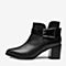 Tata/他她2018冬专柜同款黑色牛皮革通勤尖头方扣粗高跟踝靴女短靴2I858DD8
