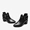 Tata/他她2018冬专柜同款黑色牛皮革通勤尖头方扣粗高跟踝靴女短靴2I858DD8