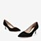 Tata/他她2018秋专柜同款黑色羊皮革尖头饰扣细高跟浅口女单鞋AIF01CQ8