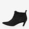 Tata/他她2018冬专柜同款黑色羊皮革绒面尖头猫跟踝靴女短靴FW944DD8