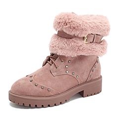 Tata/他她2018冬专柜同款粉色羊皮革毛绒休闲靴女中靴FX060DZ8