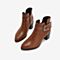 Tata/他她2018冬专柜同款棕色牛皮革通勤尖头方扣粗高跟踝靴女短靴2I858DD8