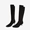 Tata/他她2018冬专柜同款黑色拼接绒面尖头长筒靴细高跟女长靴FW980DG8