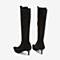 Tata/他她2018冬专柜同款黑色拼接绒面尖头长筒靴细高跟女长靴FW980DG8
