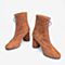 Tata/他她2018冬专柜同款棕色羊皮革金属扣粗跟女短靴FW540DD8