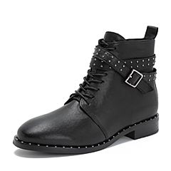 Tata/他她2018冬专柜同款黑色羊皮革皮带饰扣马丁靴休闲女短靴2GR40DD8