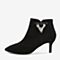 Tata/他她2018冬专柜同款黑色羊皮革绒面尖头高跟踝靴女短靴BAF02DD8