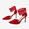 Tata/他她春专柜同款红色拼接蕾丝一字带尖头细高跟凉靴女凉鞋FWZA1AB9