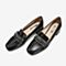 Tata/他她春专柜同款黑色牛皮革水钻方头乐福鞋英伦女单鞋FGR21AM9