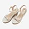 Tata/他她2019夏专柜同款米色拼接一字带坡跟女凉鞋2A2B6BL9O