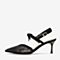 Tata/他她夏专柜同款黑色拼接水钻尖头一字带高跟女凉鞋ILF01BH9