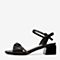 Tata/他她夏专柜同款黑色羊皮革水钻一字带通勤粗跟女凉鞋GQF02BL9
