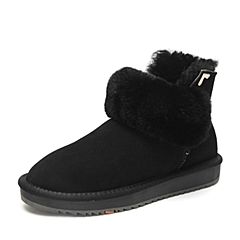 Tata/他她2019冬专柜同款黑色拼接毛毛雪地靴休闲靴女短靴WDD01DD9