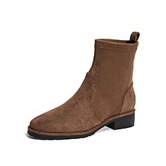 Tata/他她2019冬专柜同款啡色布绒面圆头瘦瘦靴休闲女中靴7DA60DZ9