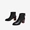 Tata/他她冬专柜同款黑色牛皮革通勤拉链粗高跟女短靴XEO01DD9