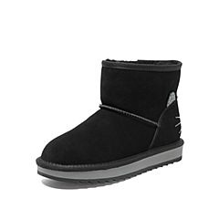 Tata/他她2019冬专柜同款黑色牛剖层革雪地靴休闲短筒女靴SEF01DD9