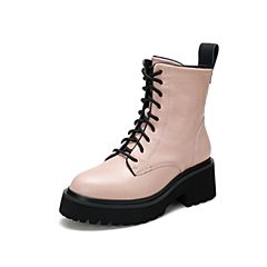 Tata/他她2019冬专柜同款粉色牛皮革马丁靴拉链厚底女短靴WGK01DZ9