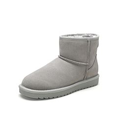 Tata/他她2019冬灰色牛剖层革毛里雪地靴休闲靴套筒女短靴3GQ02DD9