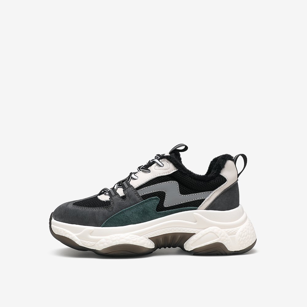 tata/他她2019秋专柜同款灰色拼接织带老爹鞋厚底女休闲鞋wbp03cm9