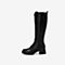 Tata/他她冬专柜同款黑色牛皮革时尚绑带拉链粗跟女长靴7BU81DG9