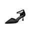 Tata/他她2020春专柜同款黑色布面尖头一字带高跟鞋女凉鞋CIG01AK0
