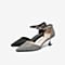 Tata/他她2020春专柜同款黑色布面尖头一字带高跟鞋女凉鞋CIG01AK0