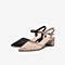 Tata/他她2020春专柜同款粉色布面尖头水钻一字带粗跟女凉鞋XID01AH0