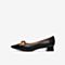 Tata/他她2020春专柜同款黑色牛皮革蝴蝶结尖头粗跟女单鞋XHZ01AQ0