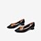 Tata/他她2020春专柜同款黑色牛皮革蝴蝶结尖头粗跟女单鞋XHZ01AQ0