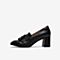 Tata/他她2020春黑色牛皮革通勤流苏高跟鞋圆头粗跟女单鞋DSCAHAM0