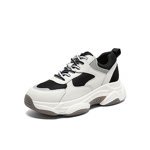 Tata/他她2020春黑/白拼接网面老爹鞋厚底鞋满帮女休闲鞋DSCAZAM0