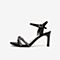 Tata/他她2020夏专柜同款黑色布面水钻一字带高跟女凉鞋WGF03BL0