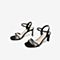 Tata/他她2020夏专柜同款黑色布面水钻一字带高跟女凉鞋WGF03BL0