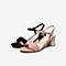 Tata/他她2020夏专柜同款黑色羊皮革绒面一字带粗跟女凉鞋XLX01BL0